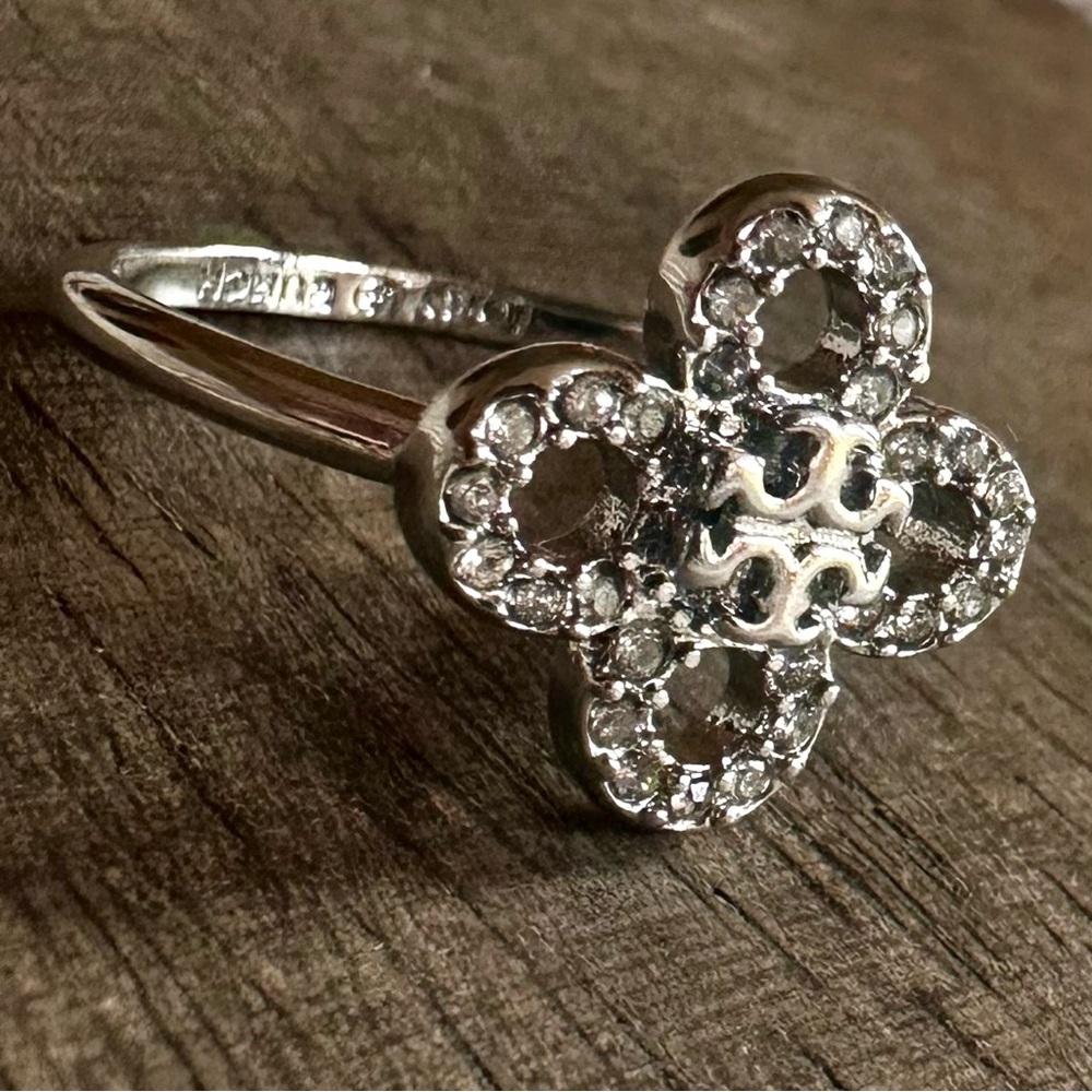 New Tory Burch Britten Silver/Pave Ring Size 7